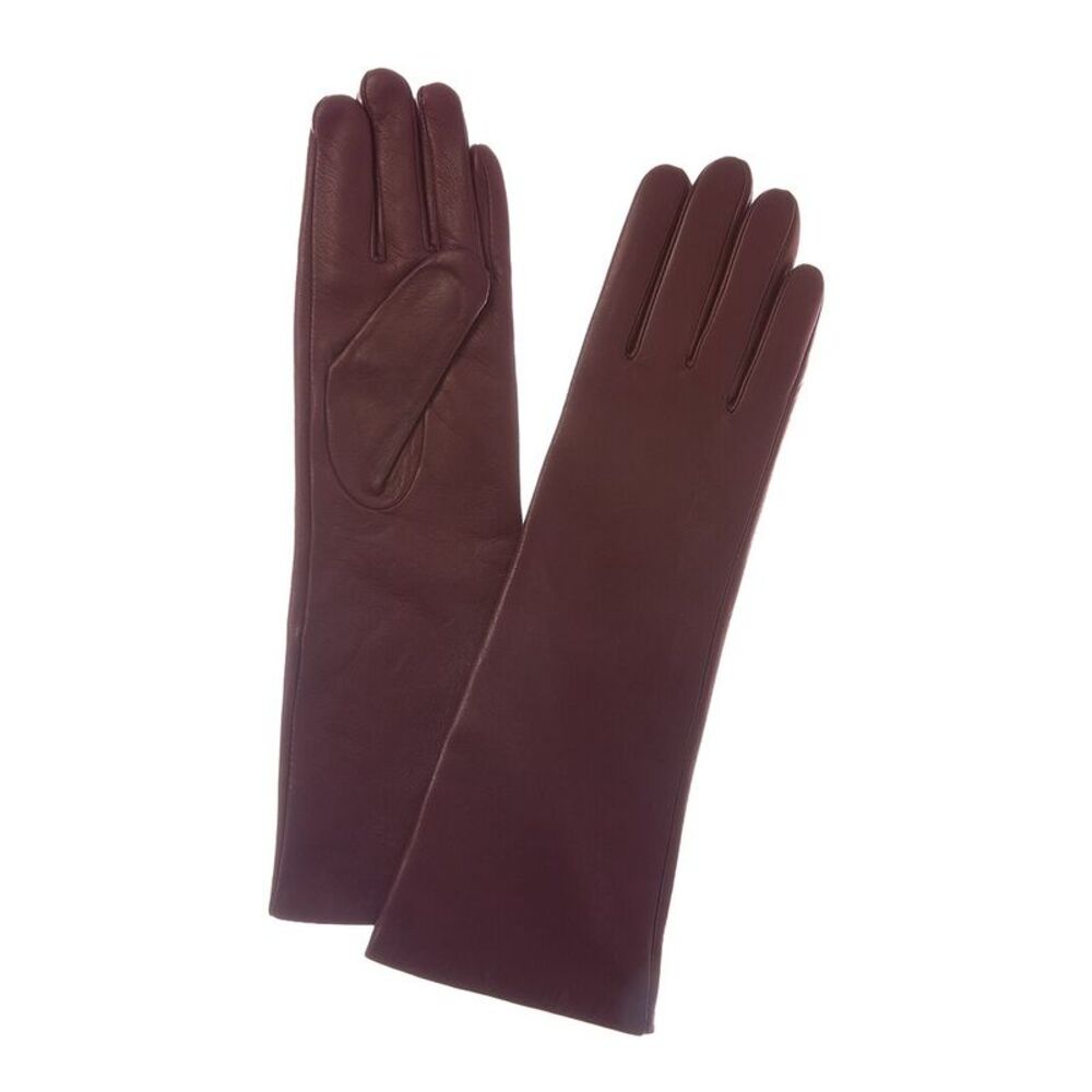 Sofiacashmere Mid-Length Cashmere-Lined Nappa Leather Gloves, Red